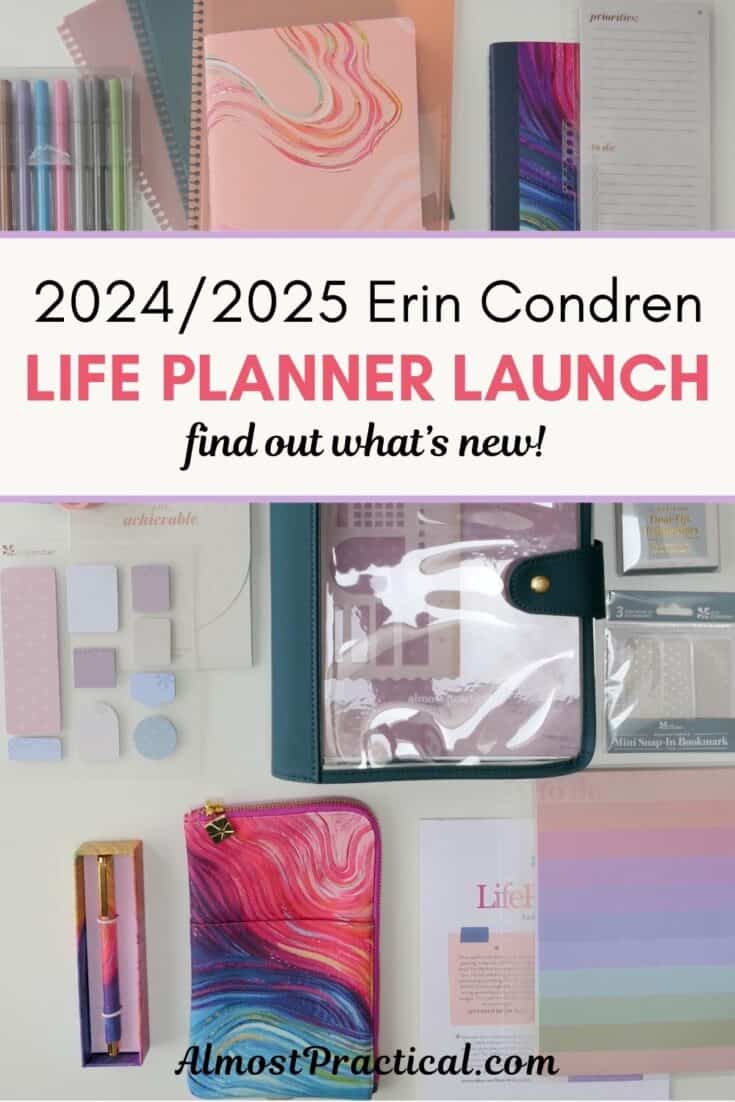 Collection of planners and accessories from the Erin Condren 2024-2025 Life Planner Collection