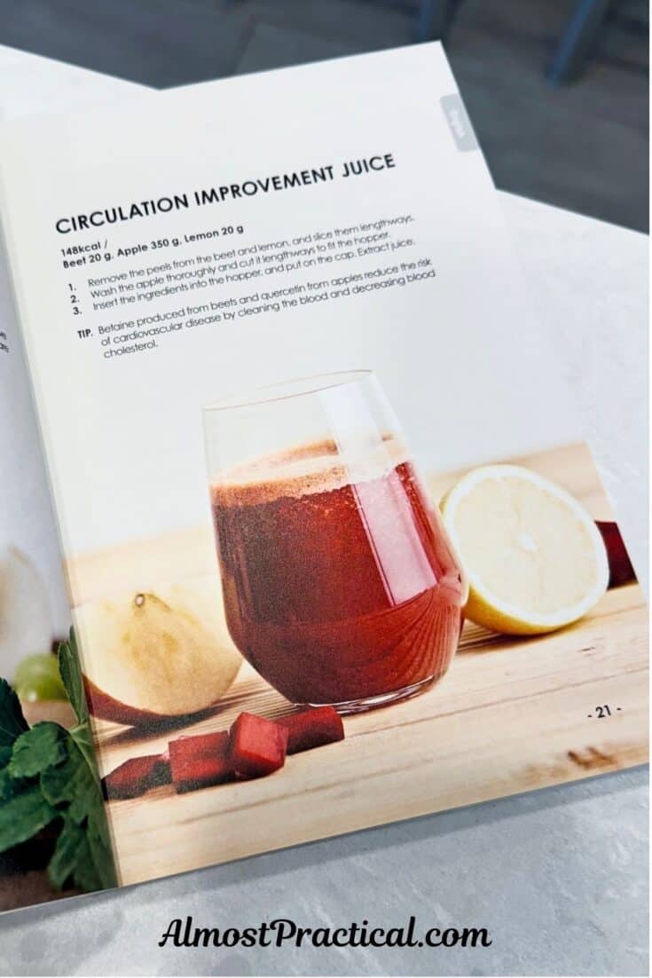 Photo of a juice recipe from the recipe book that is included with the Hurom H400 juicer.