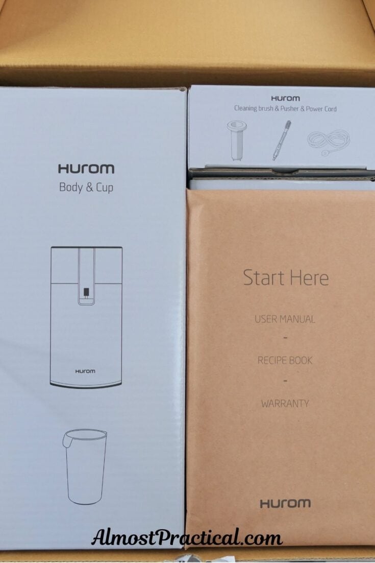 a picture of the unboxing of the Hurom H400 juicer