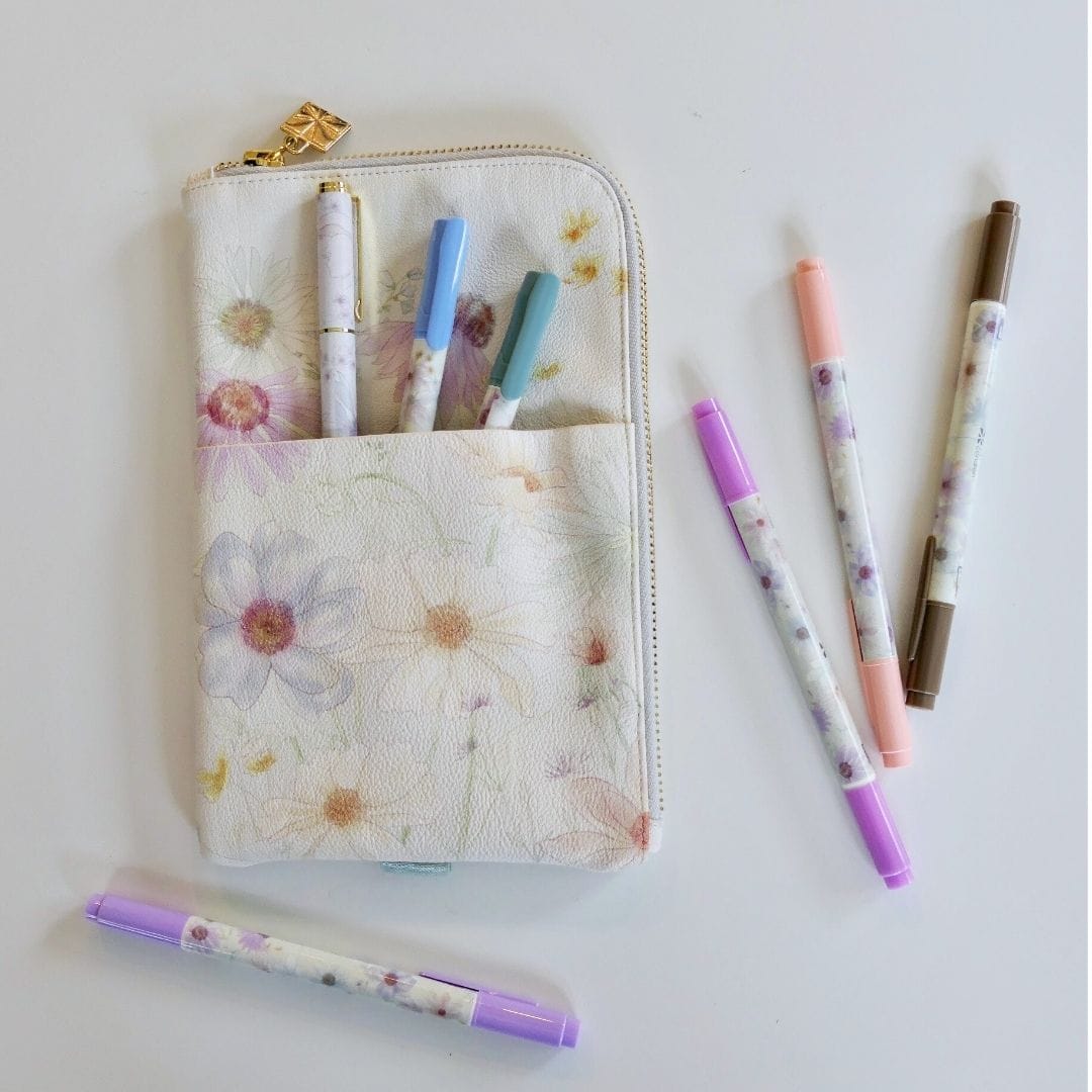 floral design pencil pouch with markers inside