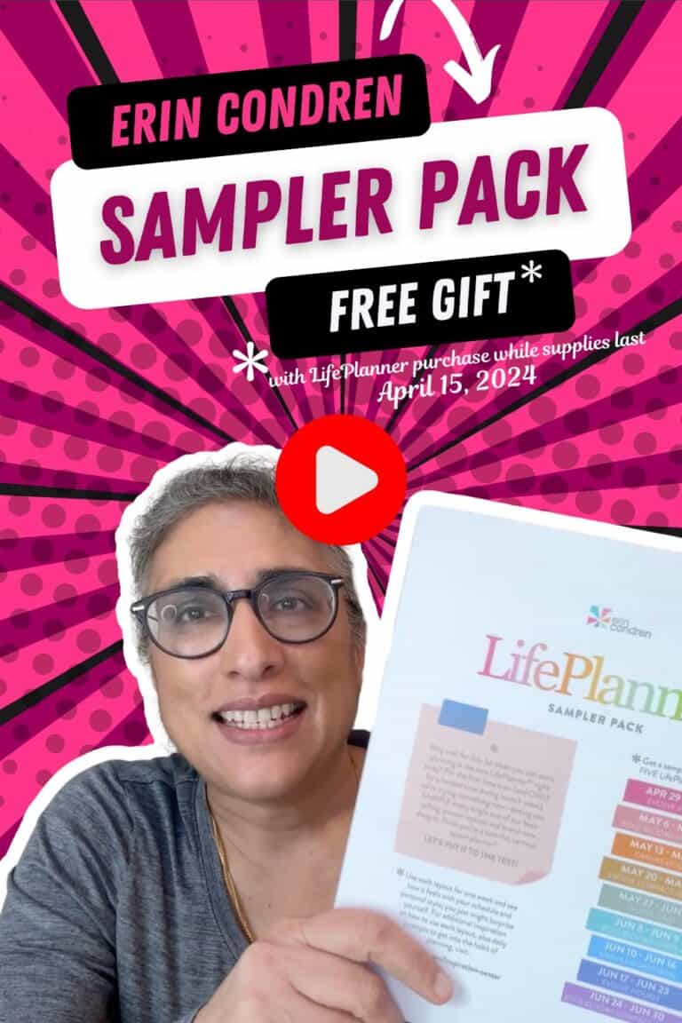 me holding the erin condren life planner sampler and a youtube play button