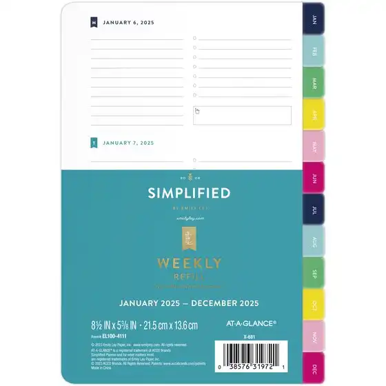 Simplified by Emily Ley for At-A-Glance Weekly Refill