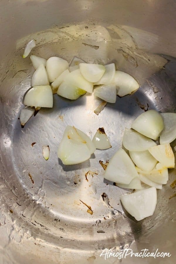 sautéing onions in the Instant Pot for the cauliflower soup