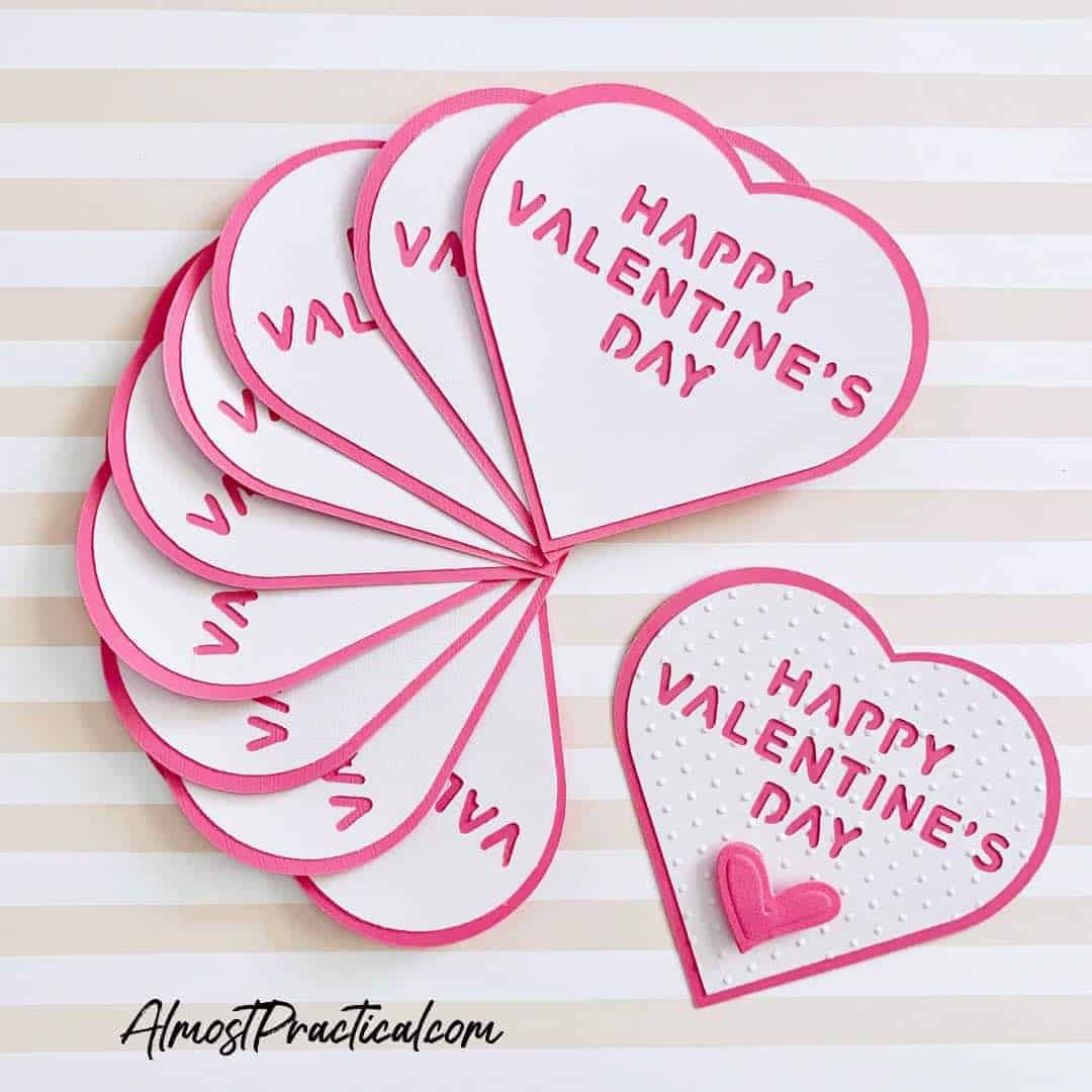Simple hot pink and white Valentine's Day cards made using a Cricut Machine.