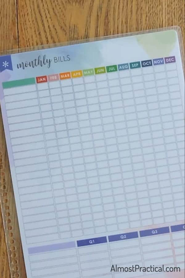 Erin Condren Monthly Bill Tracker Dashboard