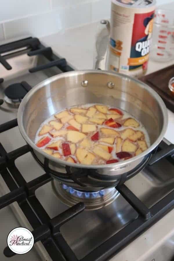 Simmer the peaches for the oatmeal.